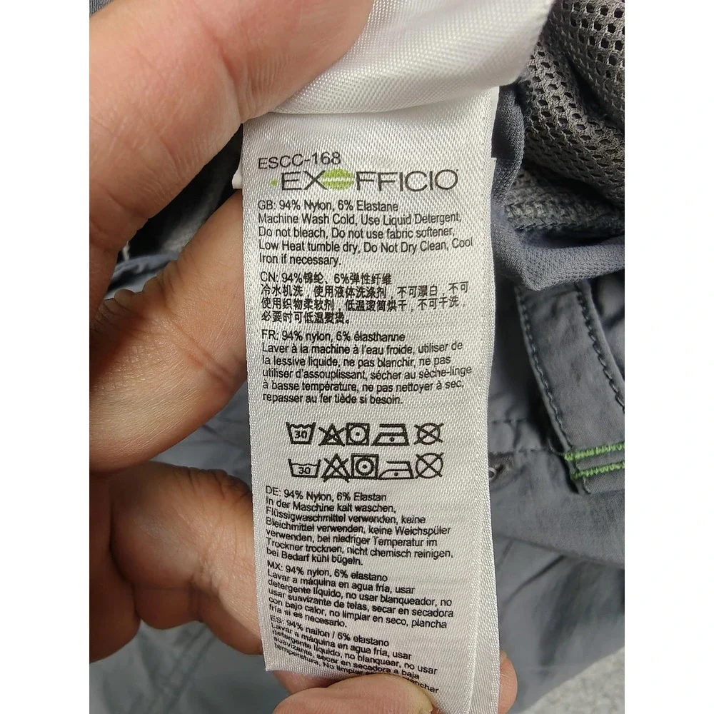 ExOfficio Pants Mens 30x30 Gray Nylon Stretch Cargo Hiking Travel Quick Dry